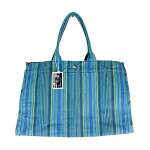 NWT Quilted Koala‎ East West Bag Happy Blue Stripes Large Tote Bag